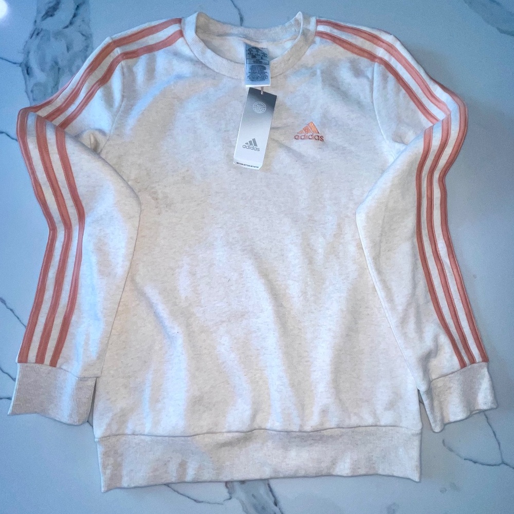 NWT Adidas Oatmeal Heather & Coral Crewneck | XS